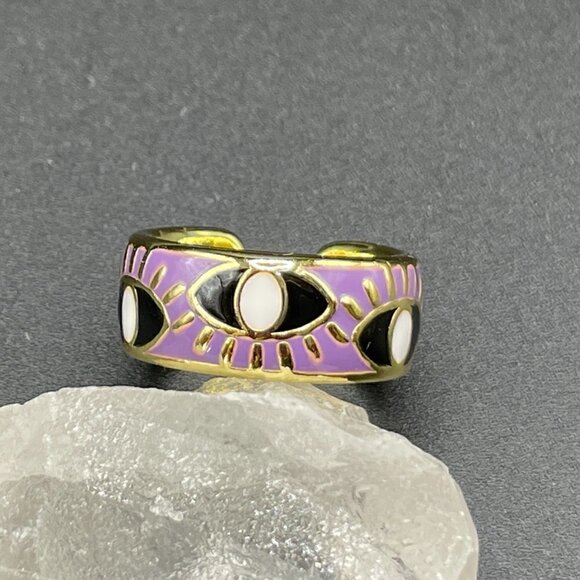 Evil Eye Enamel and Copper Adjustable Ring #1209 PURPLE - Picture 11 of 11